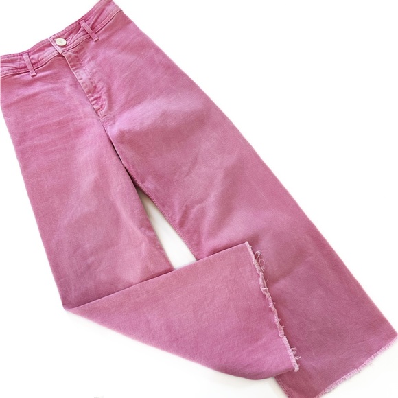 Zara Women’s 4 Marine Straight Pink Wide Leg Raw Hem Jeans High Rise - Picture 2 of 6
